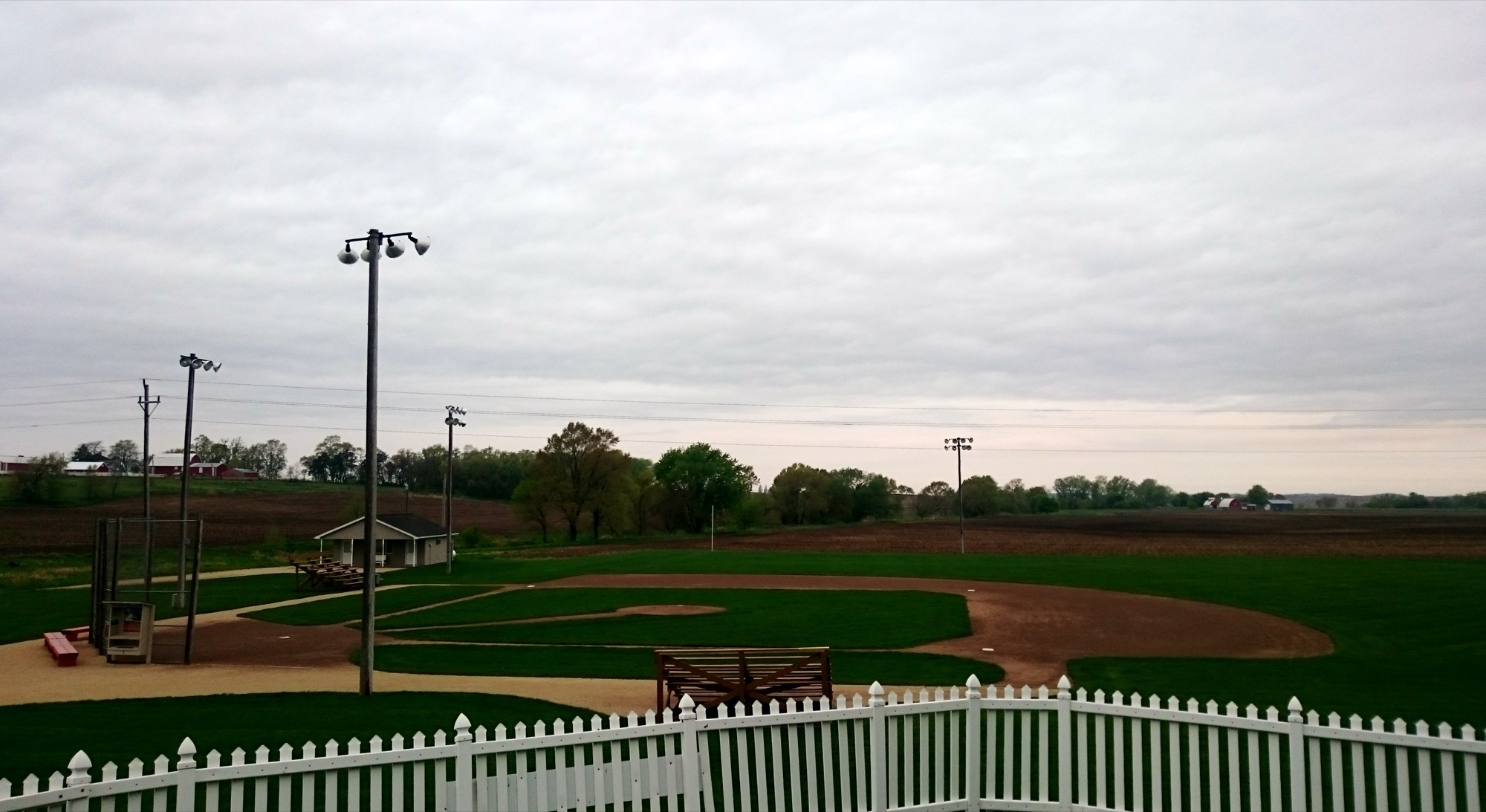 The Field of Dreams baseball diamond and cornfield at sunrise